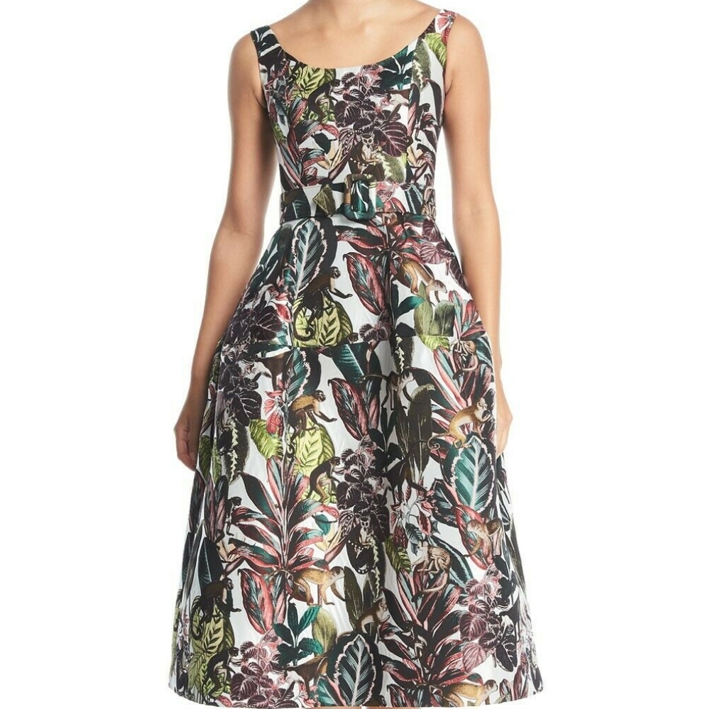 $5,000 NEW W. TAG OSCAR DE LA RENTA JUNGLE MONKEY MIDI RUNW DRESS 8 M - Picture 2 of 11